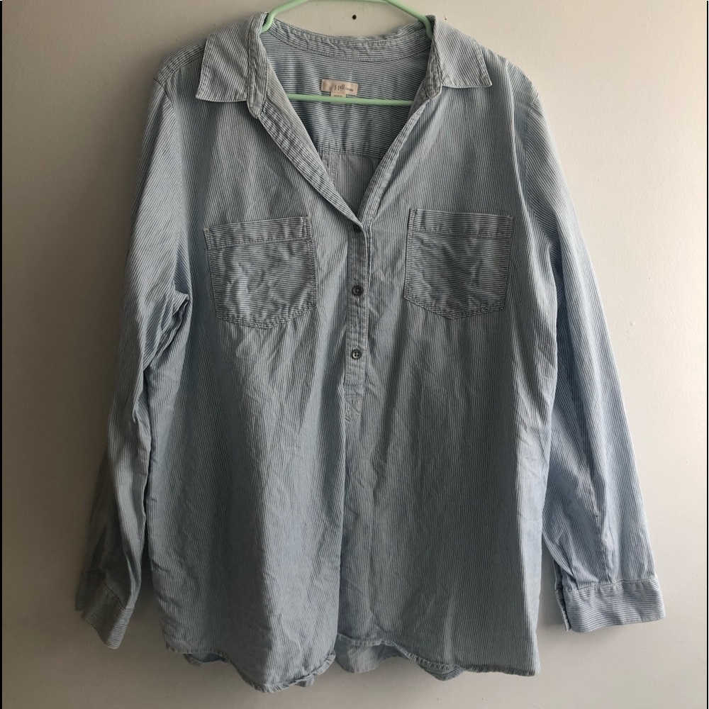 J. Jill Denim Blue/White Striped 100% Cotton Button Front Tunic Top Size XL